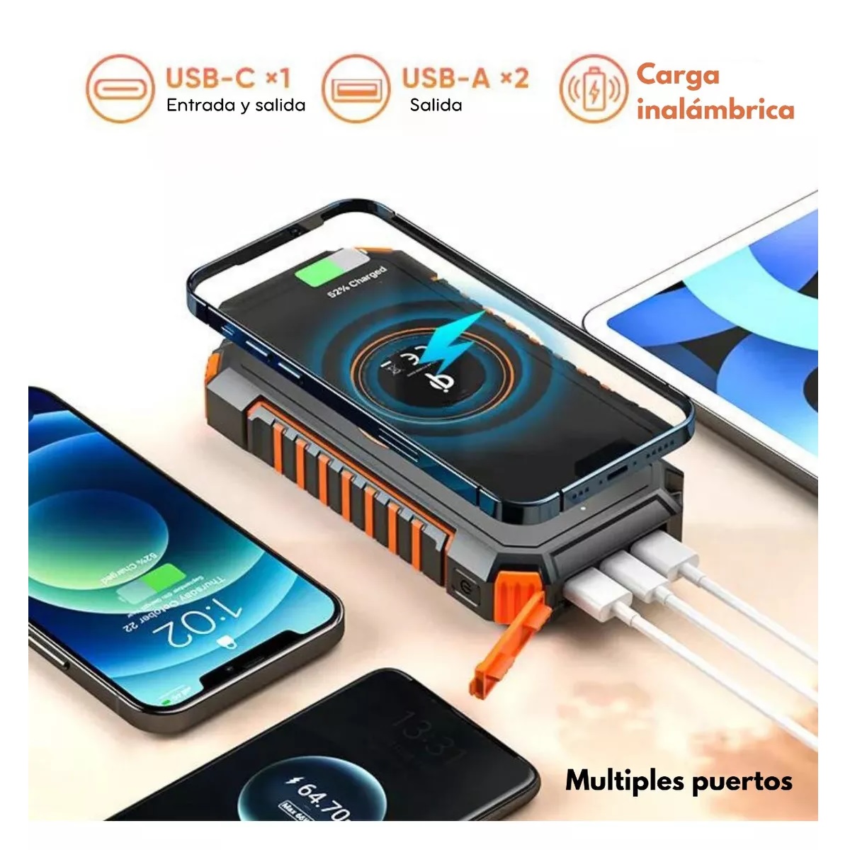 Power Bank Solar Blast Pro 20,000mah, Batería Portátil De Carga Inalámbrica