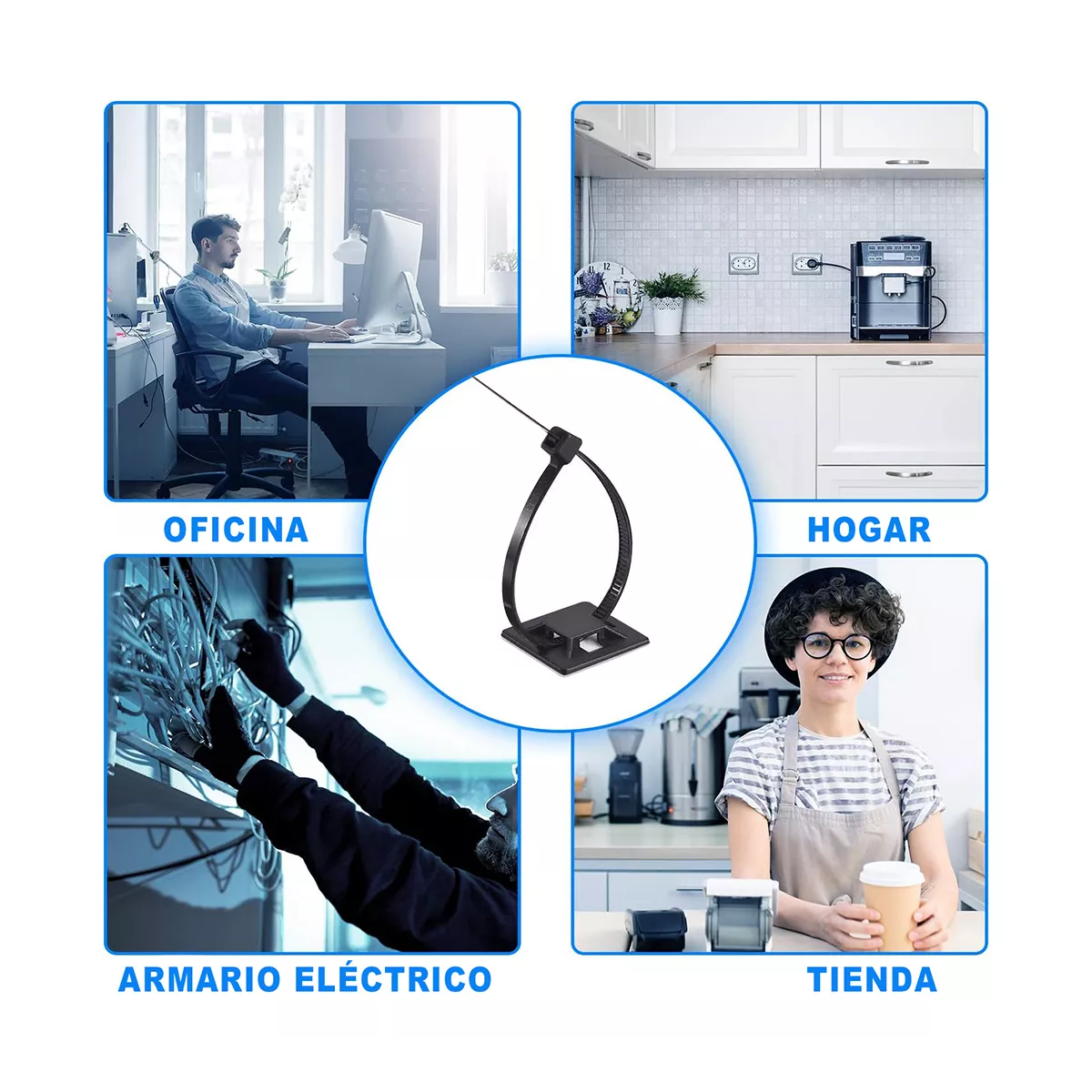 100 Pz Set Cinchos De Plastico, Bases Adhesibles Y Tornillos Negro