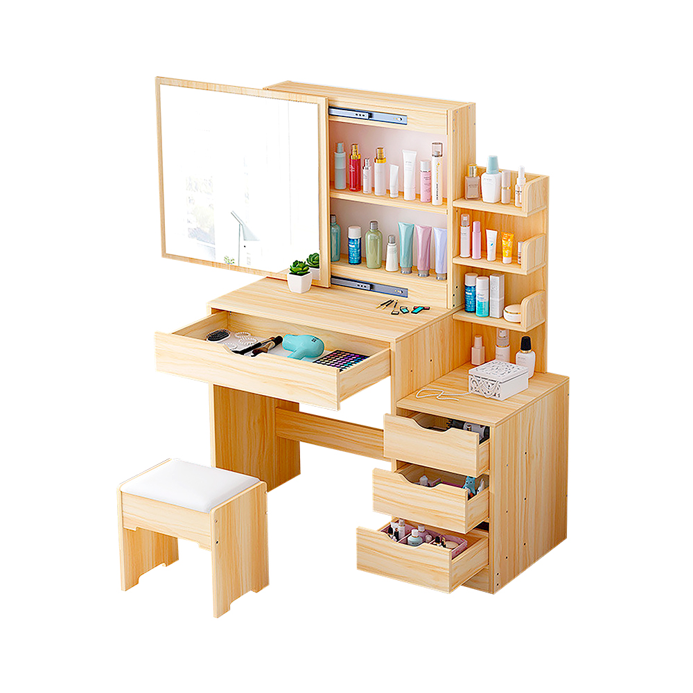 TOCADOR PARA DORMITORIO CON BANCO Y ESPEJO COLOR CAFÉ CLARO