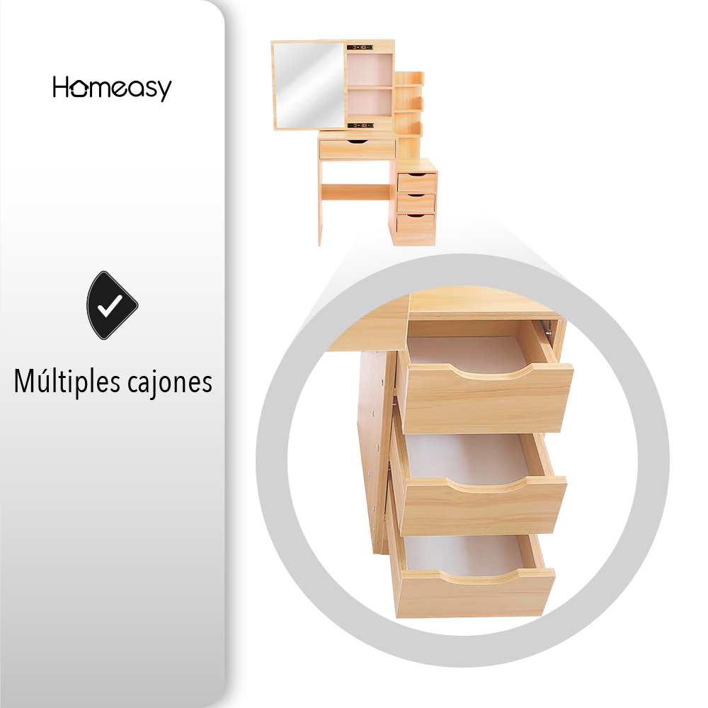 TOCADOR PARA DORMITORIO CON BANCO Y ESPEJO COLOR CAFÉ CLARO