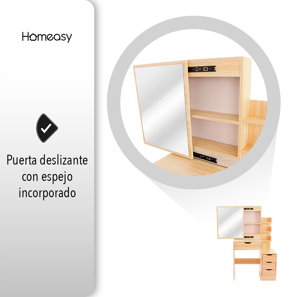 TOCADOR PARA DORMITORIO CON BANCO Y ESPEJO COLOR CAFÉ CLARO