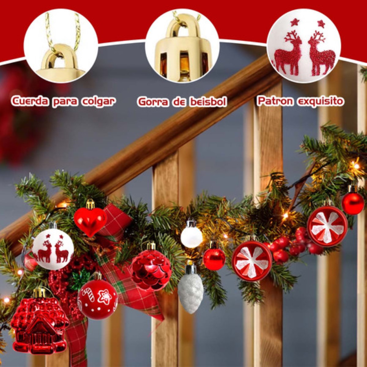 40 Pcs Esferas Navideñas Rojo Y Blanco Decorativa De Navidad ROJO Y BLANCO