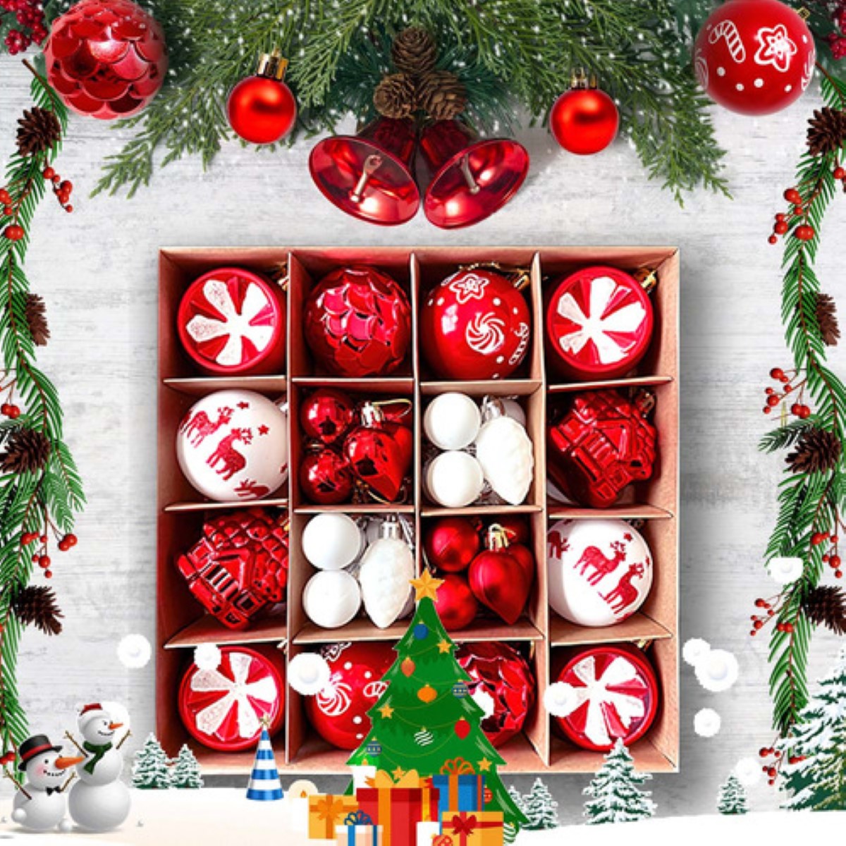 40 Pcs Esferas Navideñas Rojo Y Blanco Decorativa De Navidad ROJO Y BLANCO
