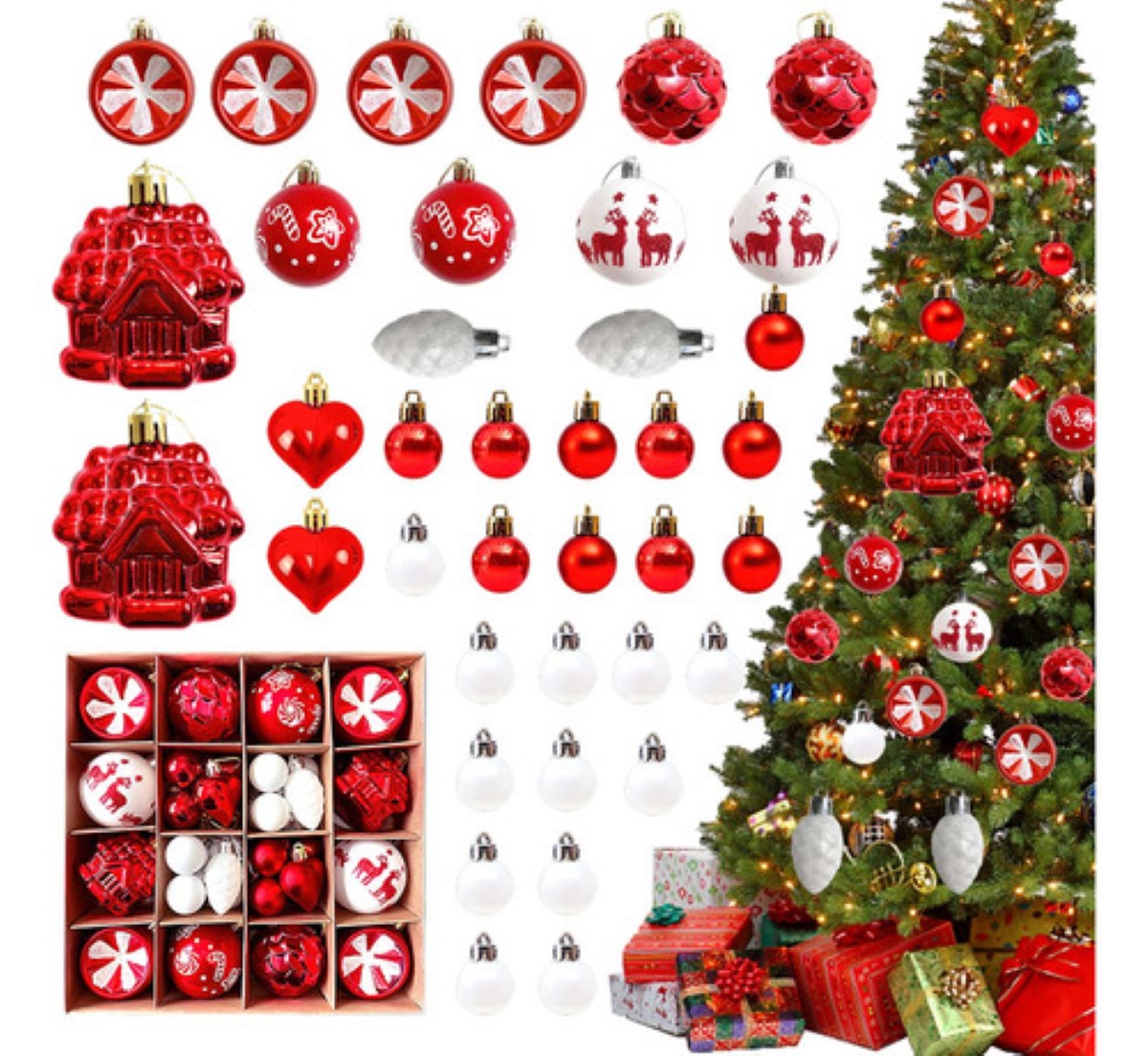 40 Pcs Esferas Navideñas Rojo Y Blanco Decorativa De Navidad ROJO Y BLANCO