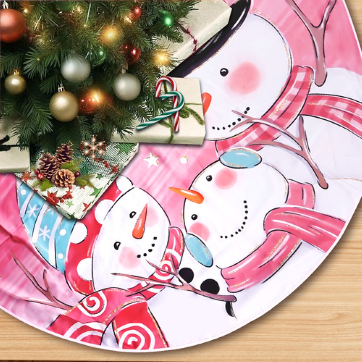 Falda Árbol De Navidad Decoración Muñeco De Nieve 122 cm, Rosa