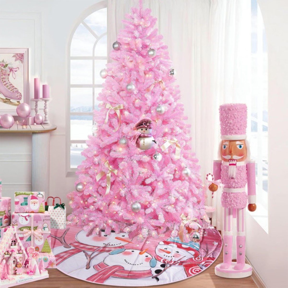 Falda Árbol De Navidad Decoración Muñeco De Nieve 122 cm, Rosa