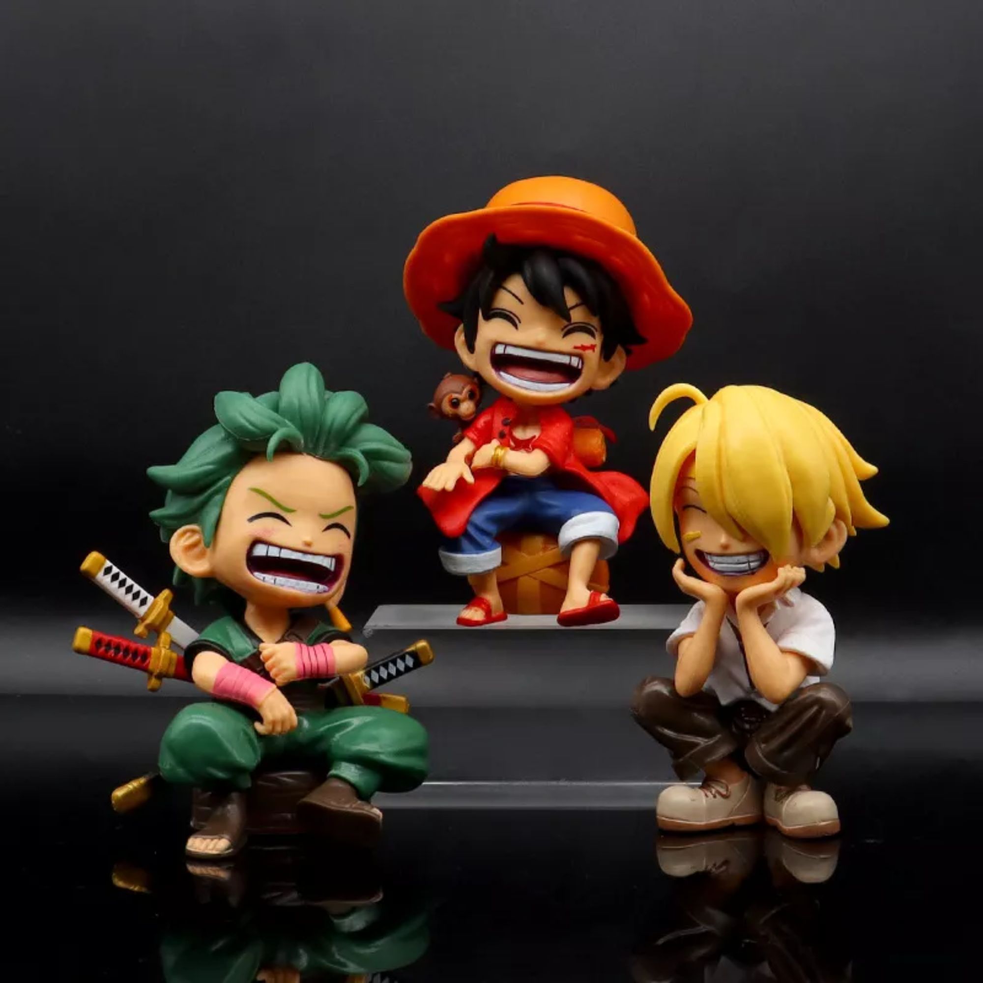 Set 3 Figuras Anime One Piece Luffy Roronoa Zoro Sanji, Figuras Chibi Coleccionable Anime 