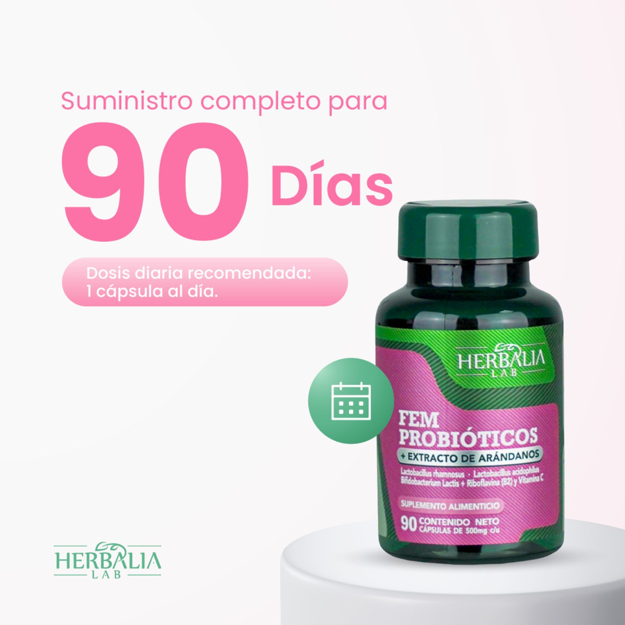 Herbalia Lab Probióticos para Mujer con Extracto de Arándano y Vitamina C | 12 Billones de UFC - 90 Cápsulas