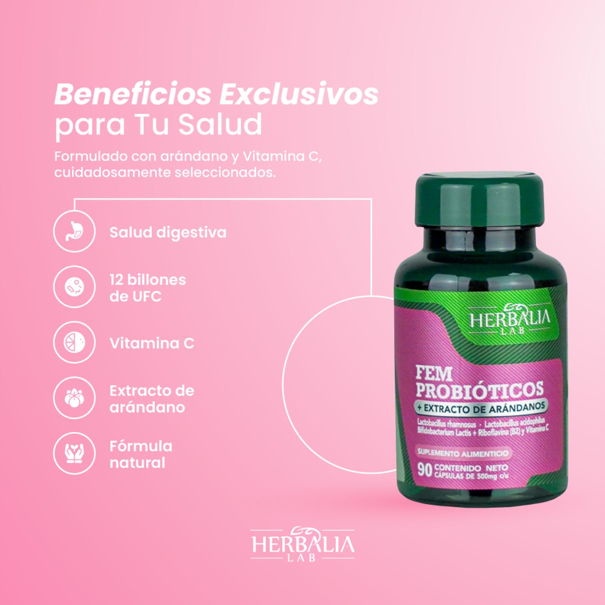 Herbalia Lab Probióticos para Mujer con Extracto de Arándano y Vitamina C | 12 Billones de UFC - 90 Cápsulas