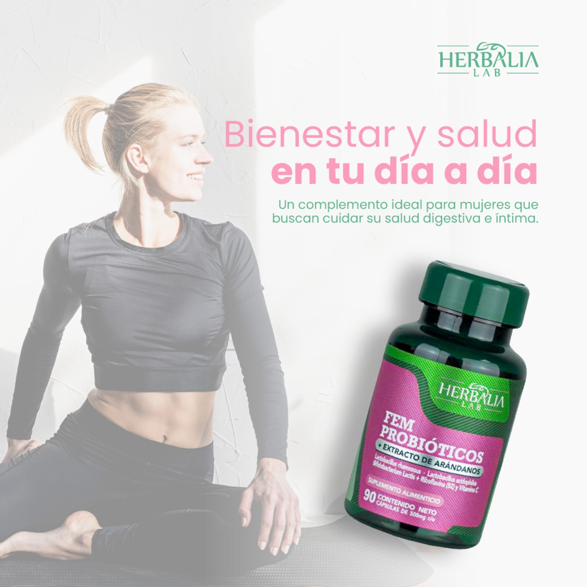 Herbalia Lab Probióticos para Mujer con Extracto de Arándano y Vitamina C | 12 Billones de UFC - 90 Cápsulas
