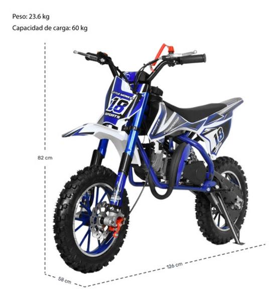 Moto Cross Pocket Montable Niños Motor Gasolina 45km/h Azul Little Monkey