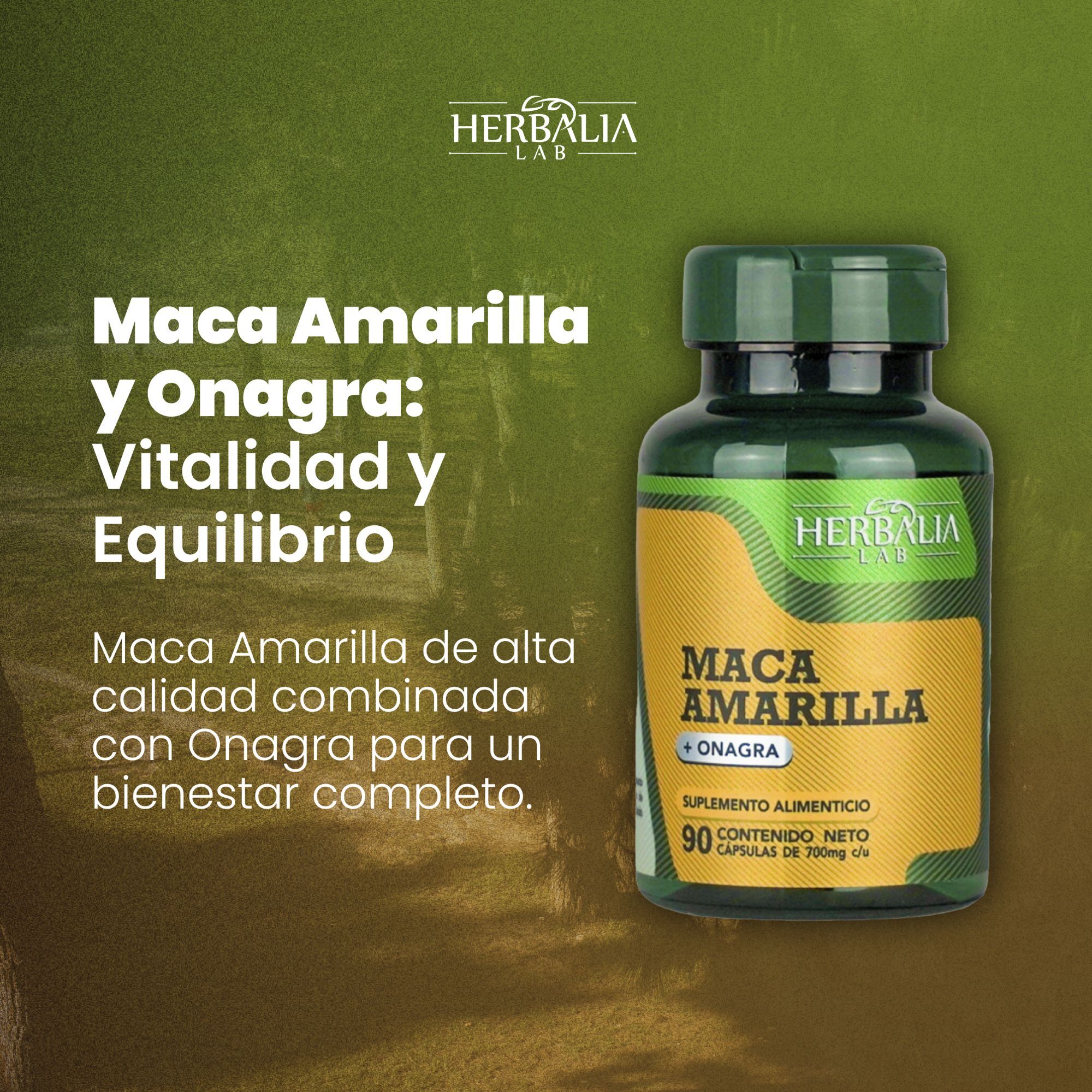 Herbalia Lab, Maca Amarilla con Onagra, Especialidad en Bienestar Femenino, 90 Cápsulas.
