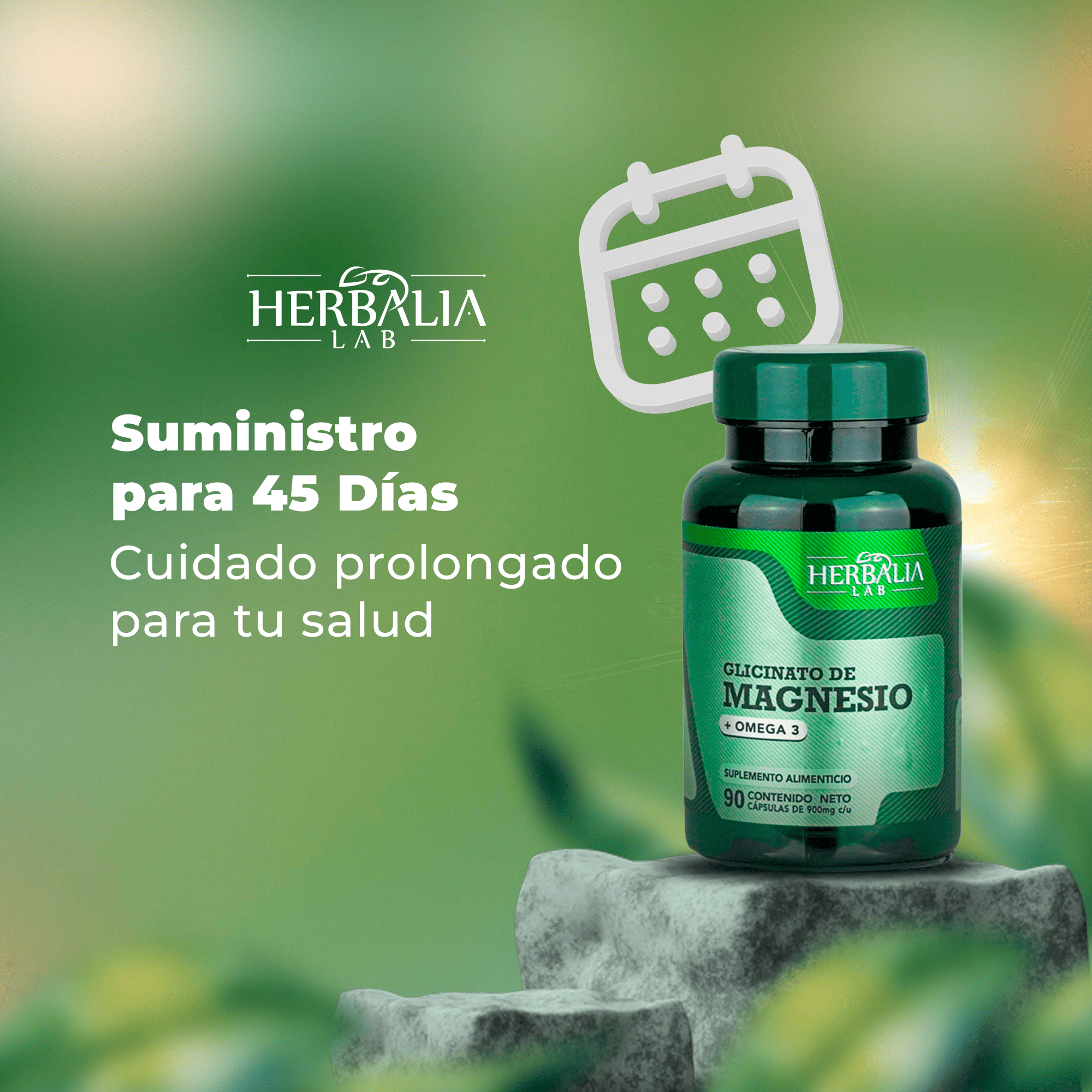 Herbalia Lab - Glicinato de Magnesio 400mg - Magnesio Glicinato + Omega 3 - Magnesium Glycinate - Fórmula Avanzada Alta Absorción - 90 Cápsulas
