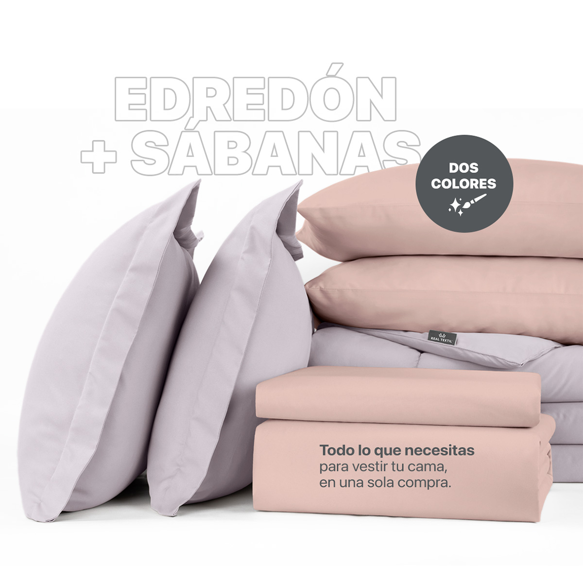 Set Edredón Matrimonial con Fundas y Sábanas 7 Pzas Lavanda / Palo de Rosa Real Textil.