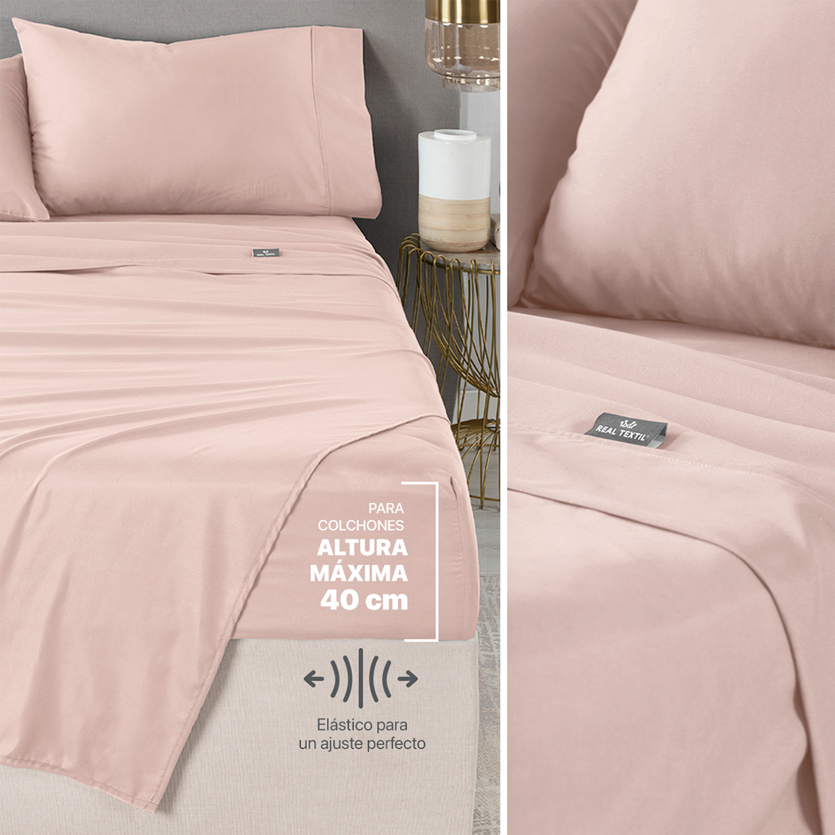 Set Edredón Matrimonial con Fundas y Sábanas 7 Pzas Lavanda / Palo de Rosa Real Textil.