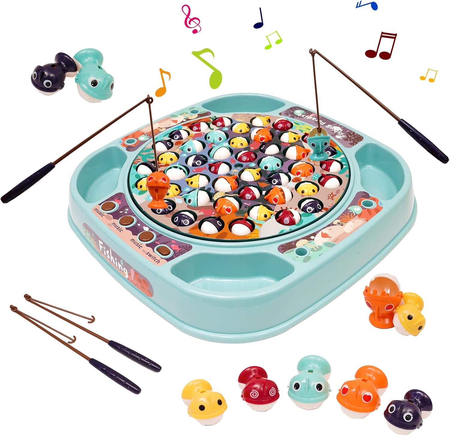 Juego de pesca para niños, juguete de pesca con música y 45 peces