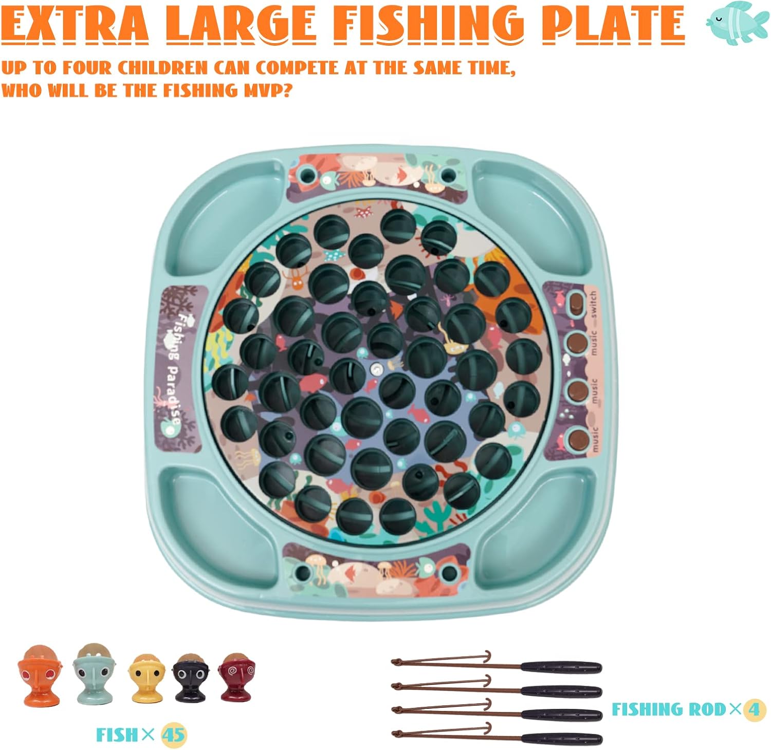 Juego de pesca para niños, juguete de pesca con música y 45 peces