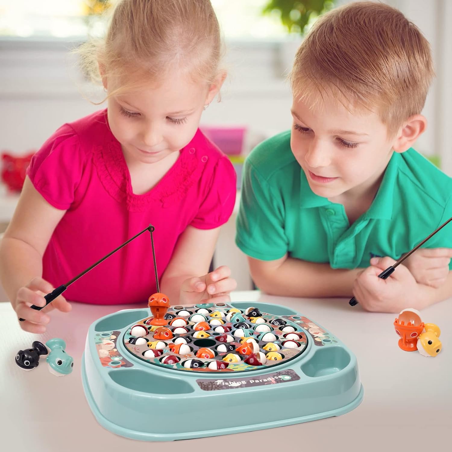 Juego de pesca para niños, juguete de pesca con música y 45 peces