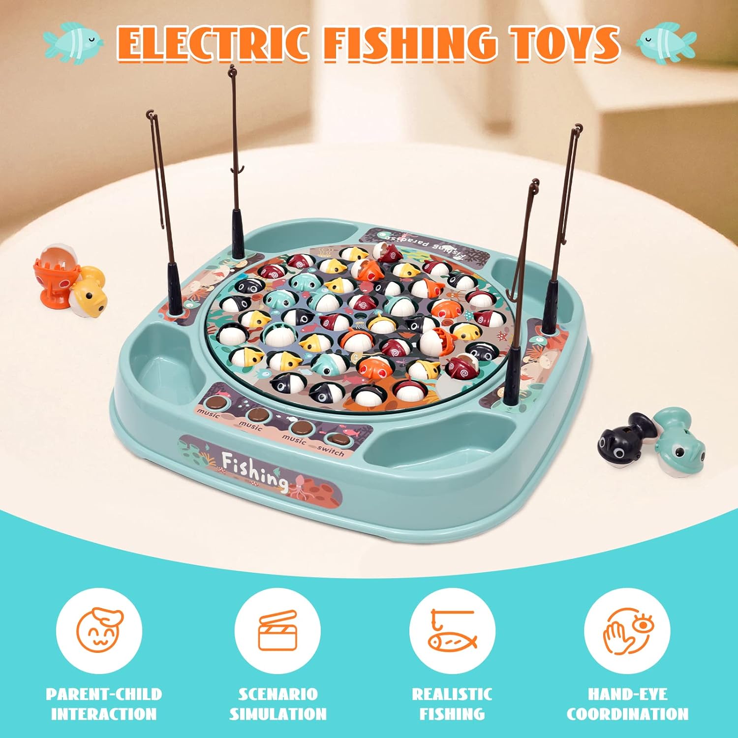 Juego de pesca para niños, juguete de pesca con música y 45 peces