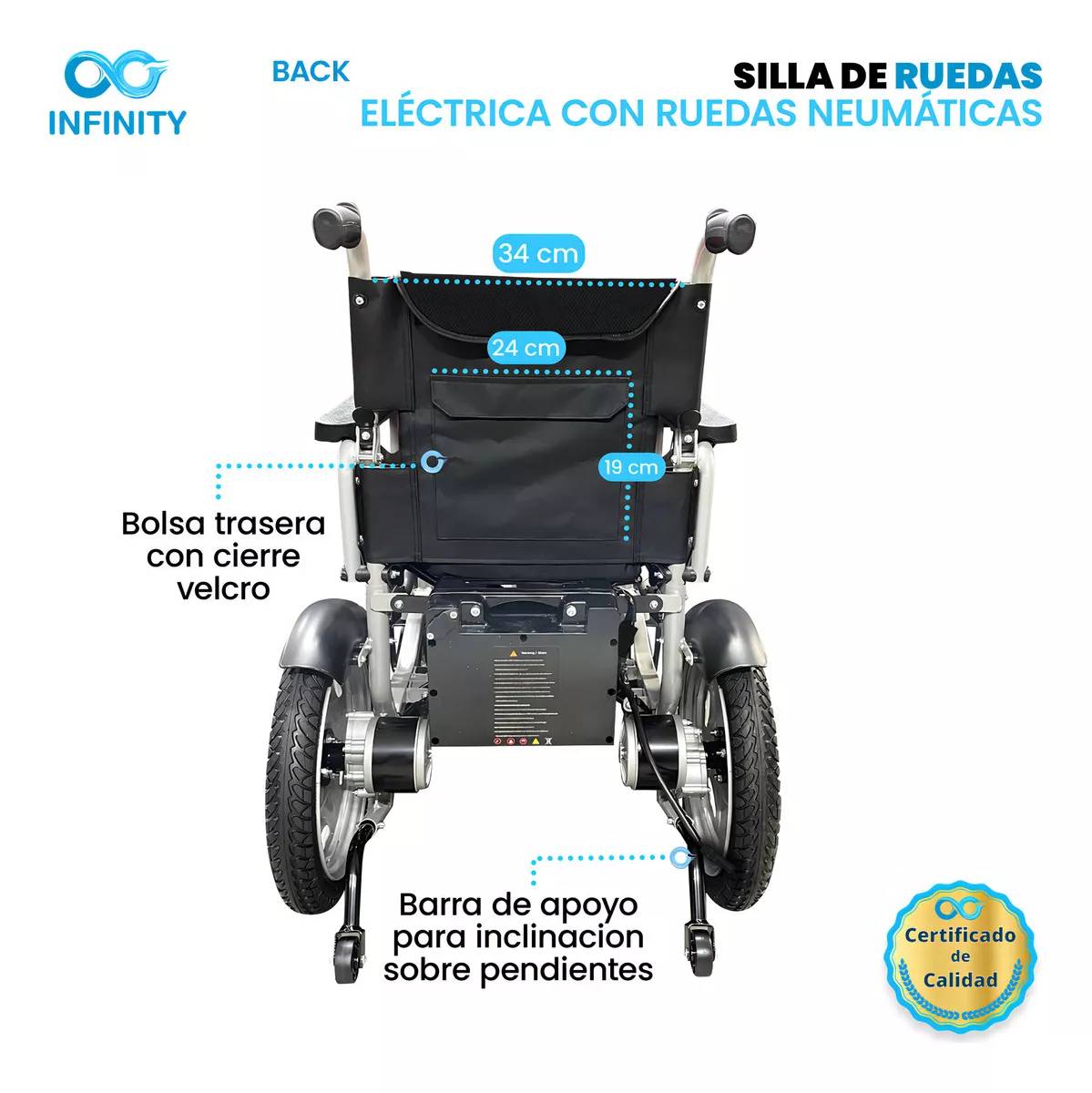 Silla De Ruedas Eléctrica Todo Terreno Neumática Infinity, Plegable, Color Negro, Ambidiestra