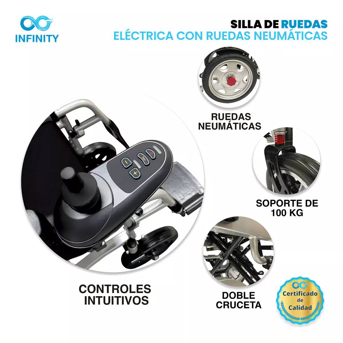 Silla De Ruedas Eléctrica Todo Terreno Neumática Infinity, Plegable, Color Negro, Ambidiestra