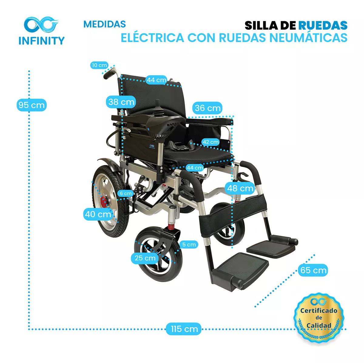 Silla De Ruedas Eléctrica Todo Terreno Neumática Infinity, Plegable, Color Negro, Ambidiestra