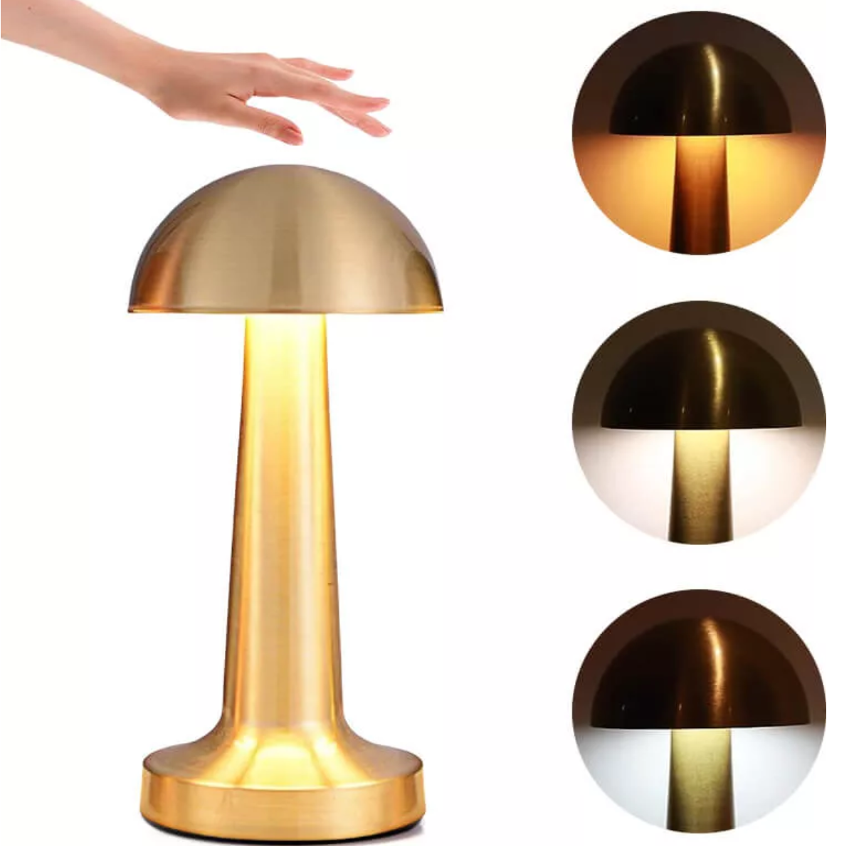 Lámpara Mesa Decoración Moderno Recargable Luz Led Dorado Setas