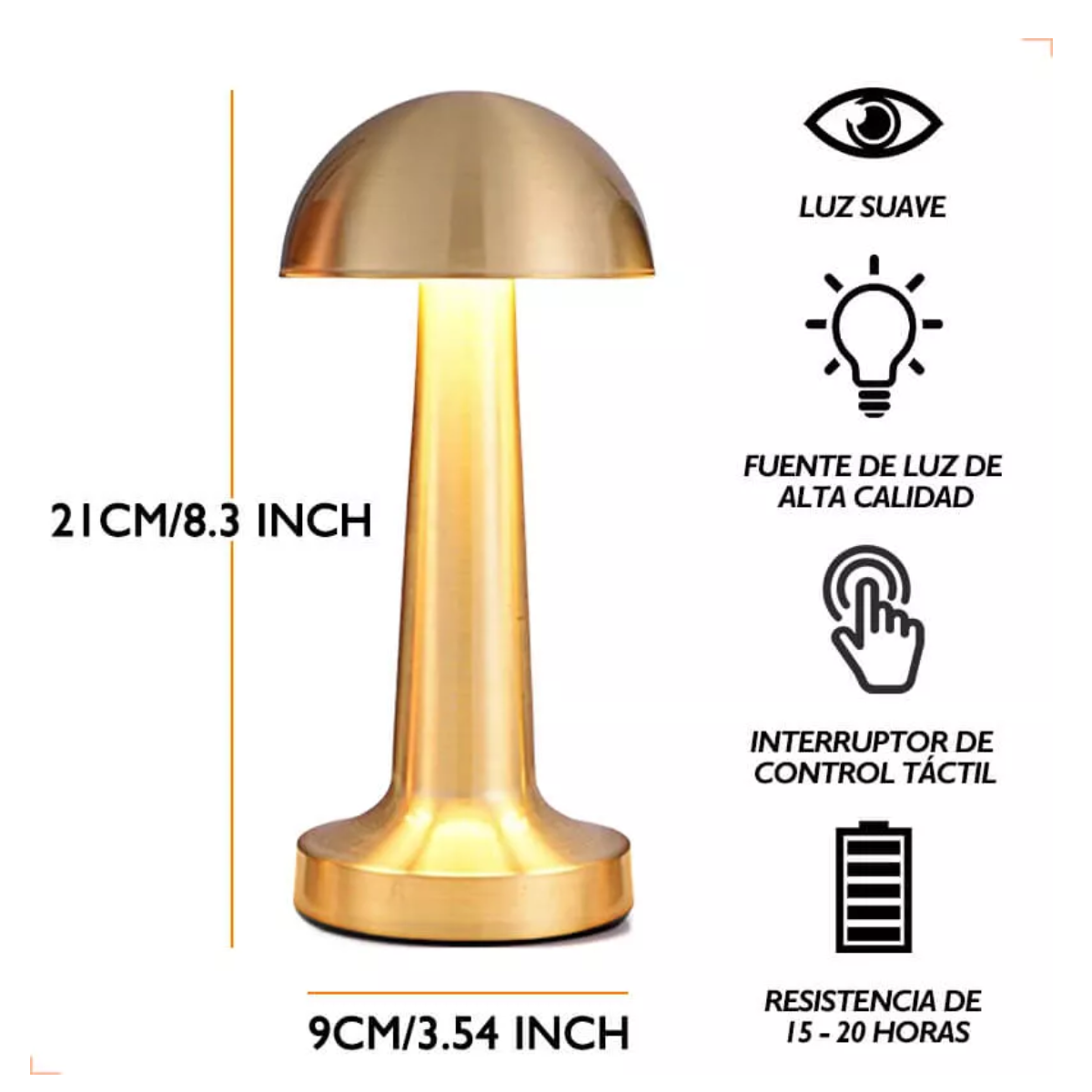 Lámpara Mesa Decoración Moderno Recargable Luz Led Dorado Setas