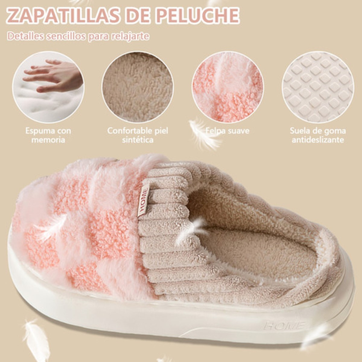 Pantuflas Para Mujer Suaves Cómodas Felpa + dos Pares Calcetín, rosa/cafe  #24