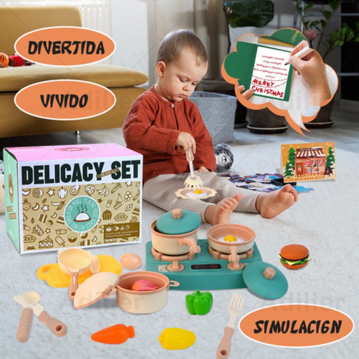 Juguete de Cocina para Niños Luz Sonido Agua Vapor Spray 29 pcs Violeta