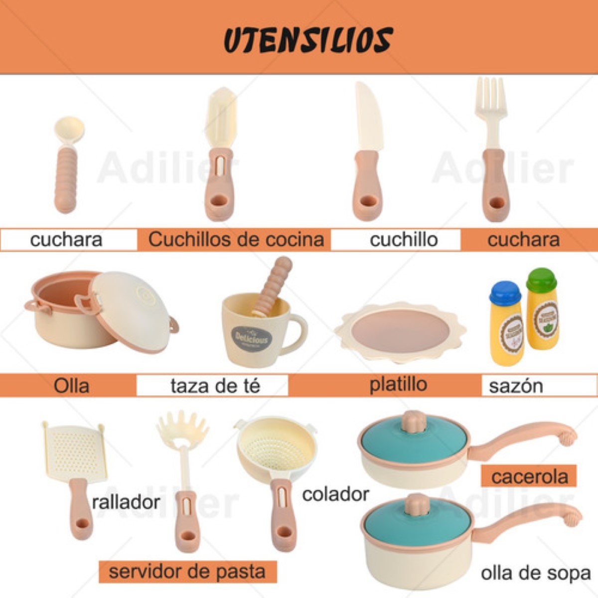 Juguete de Cocina para Niños Luz Sonido Agua Vapor Spray 29 pcs Violeta