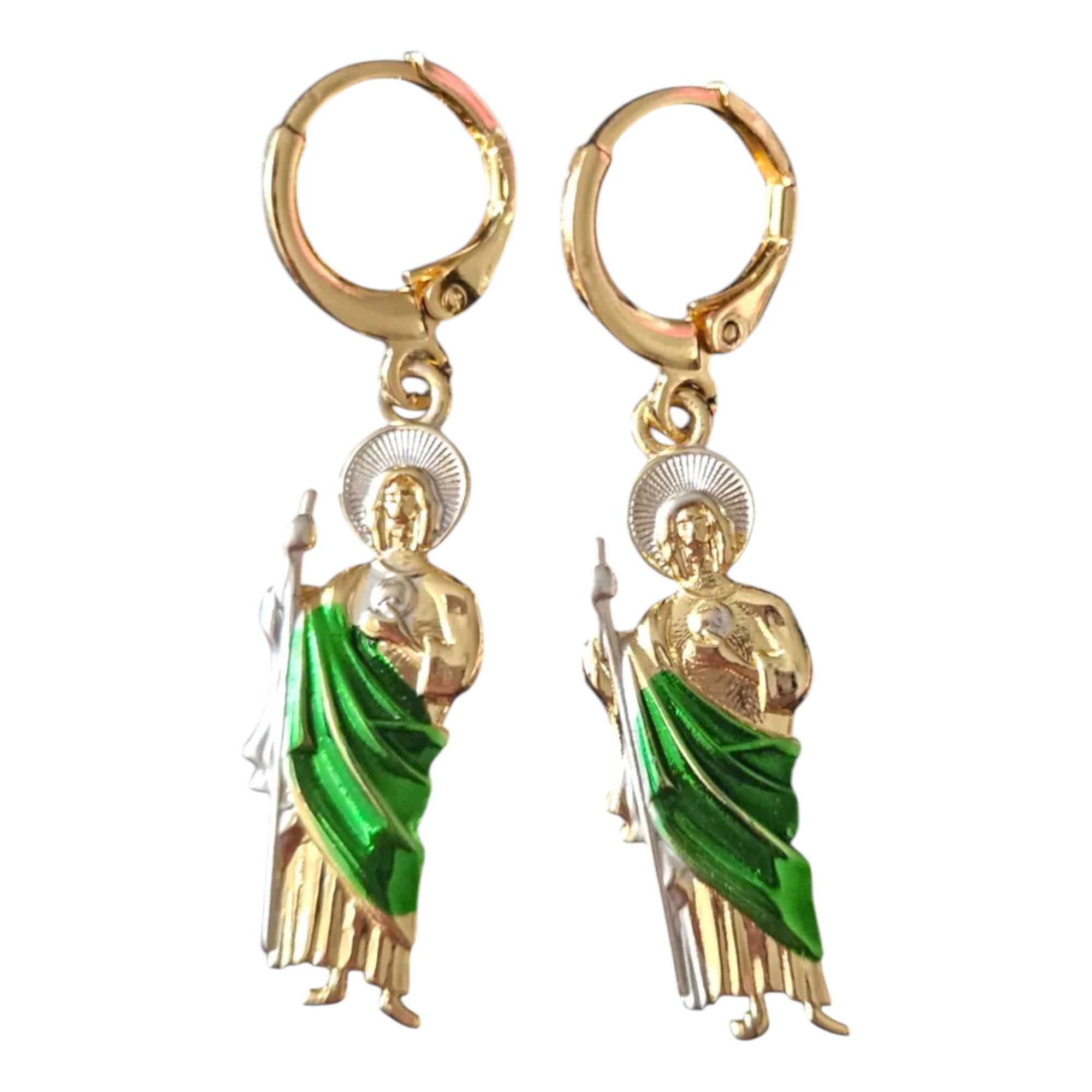 San Judas Tadeo aretes, oro laminado 18 kilates