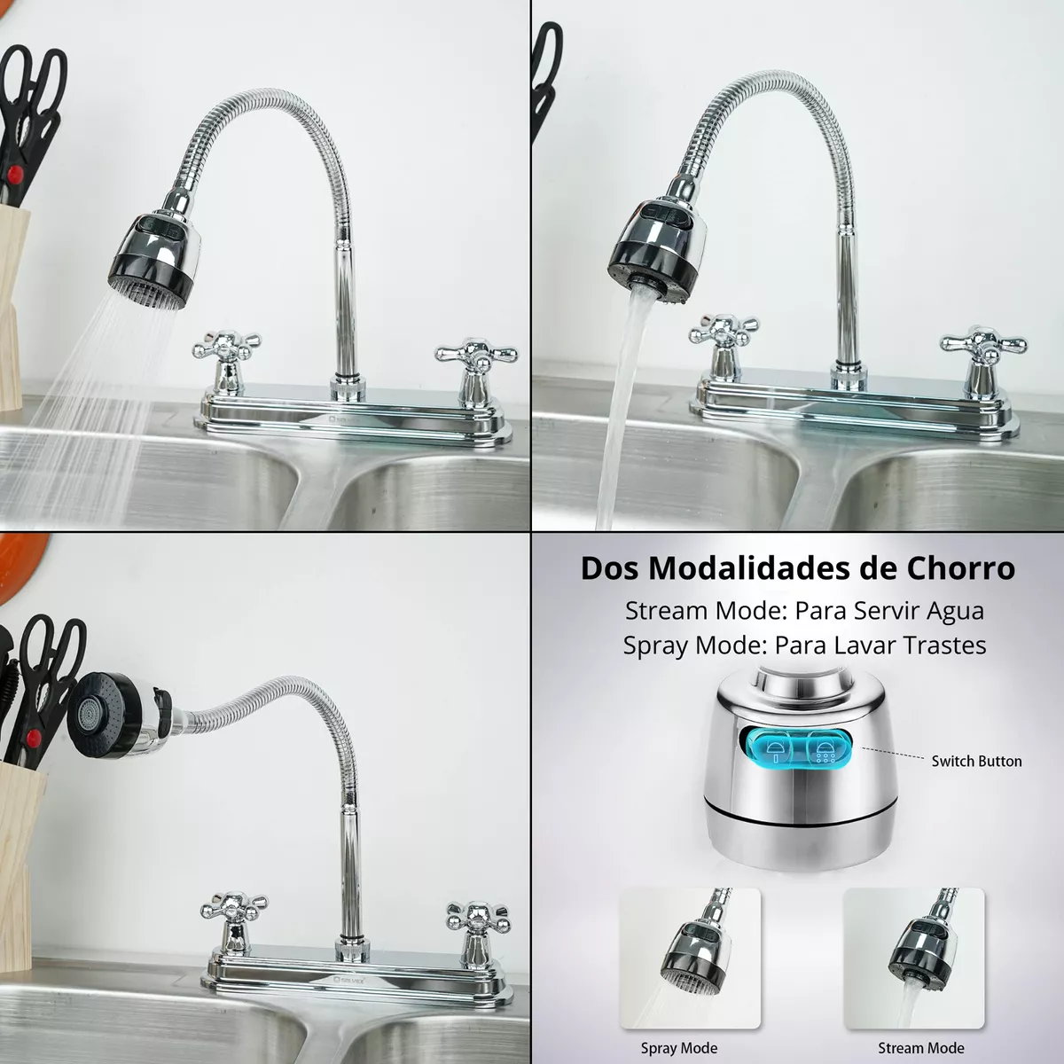 Kit Completo De Tarja Sencilla con Escurridero 80x50cm Con Mezcladora Flexible