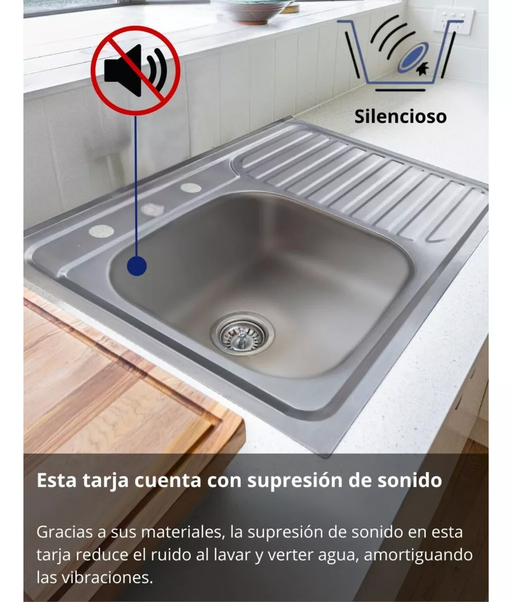 Kit Completo De Tarja Sencilla con Escurridero 80x50cm Con Mezcladora Flexible