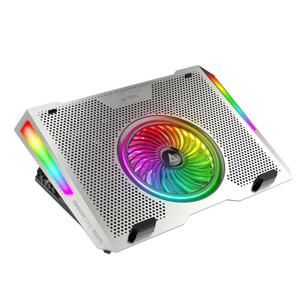 BASE ENFRIADORA ACTECK FROOST EPIC BE670 ALUMINIO + ABS 1X VENTILADOR 125 MM + 4X VENTILADORES 60 MM 2X PUERTOS USB RGB AC-940764 03M DE GARANTIA