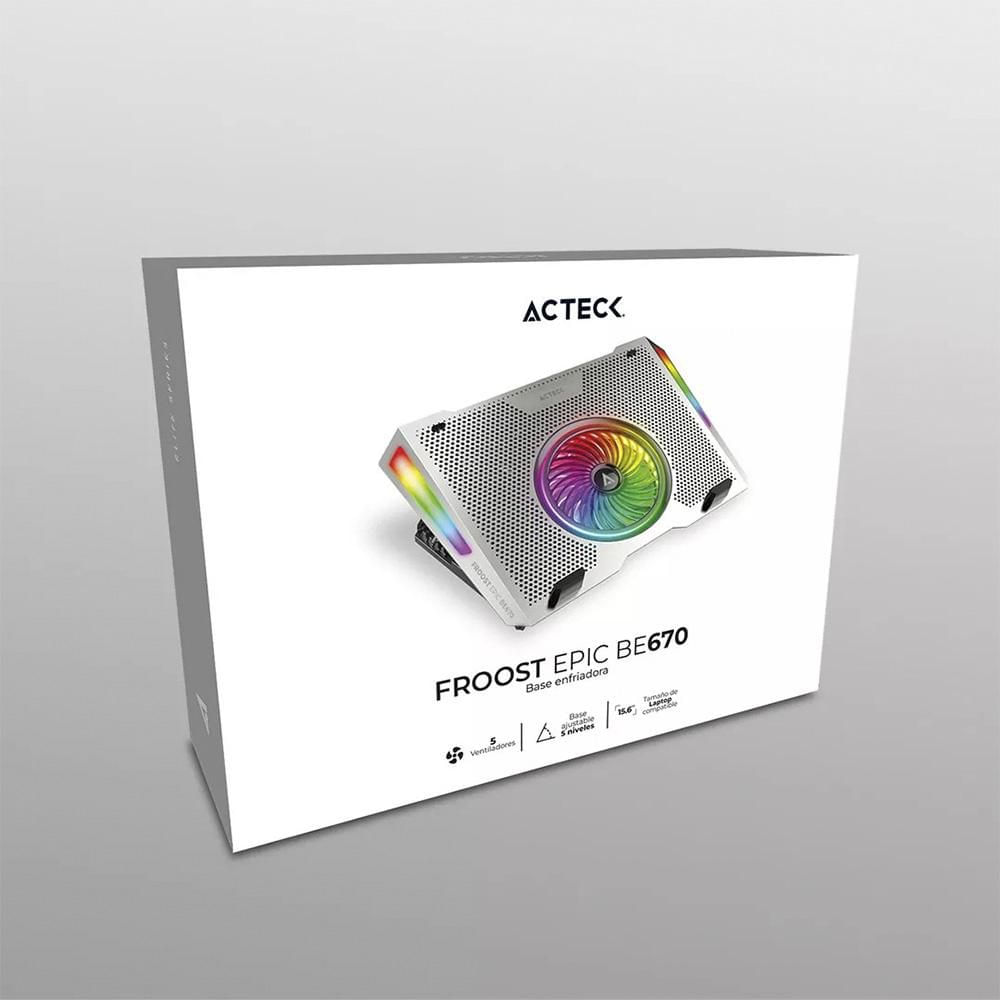 BASE ENFRIADORA ACTECK FROOST EPIC BE670 ALUMINIO + ABS 1X VENTILADOR 125 MM + 4X VENTILADORES 60 MM 2X PUERTOS USB RGB AC-940764 03M DE GARANTIA