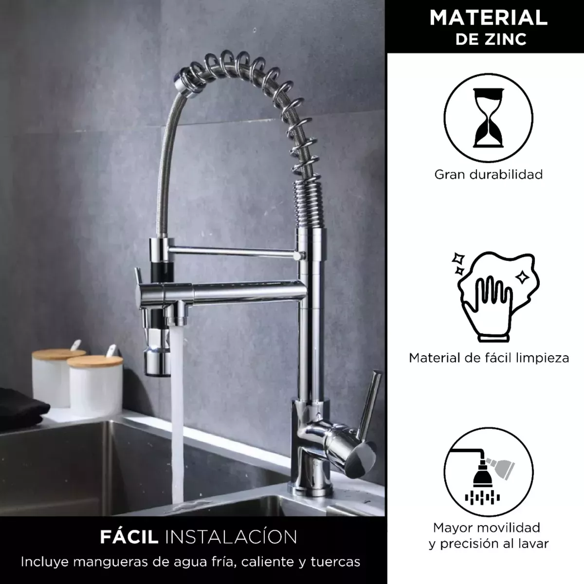Tarja Sencilla con Escurridor Izquierdo, Empotrable Acero Inox. 80x50 Cm Incl. Monomando y kit Instalación