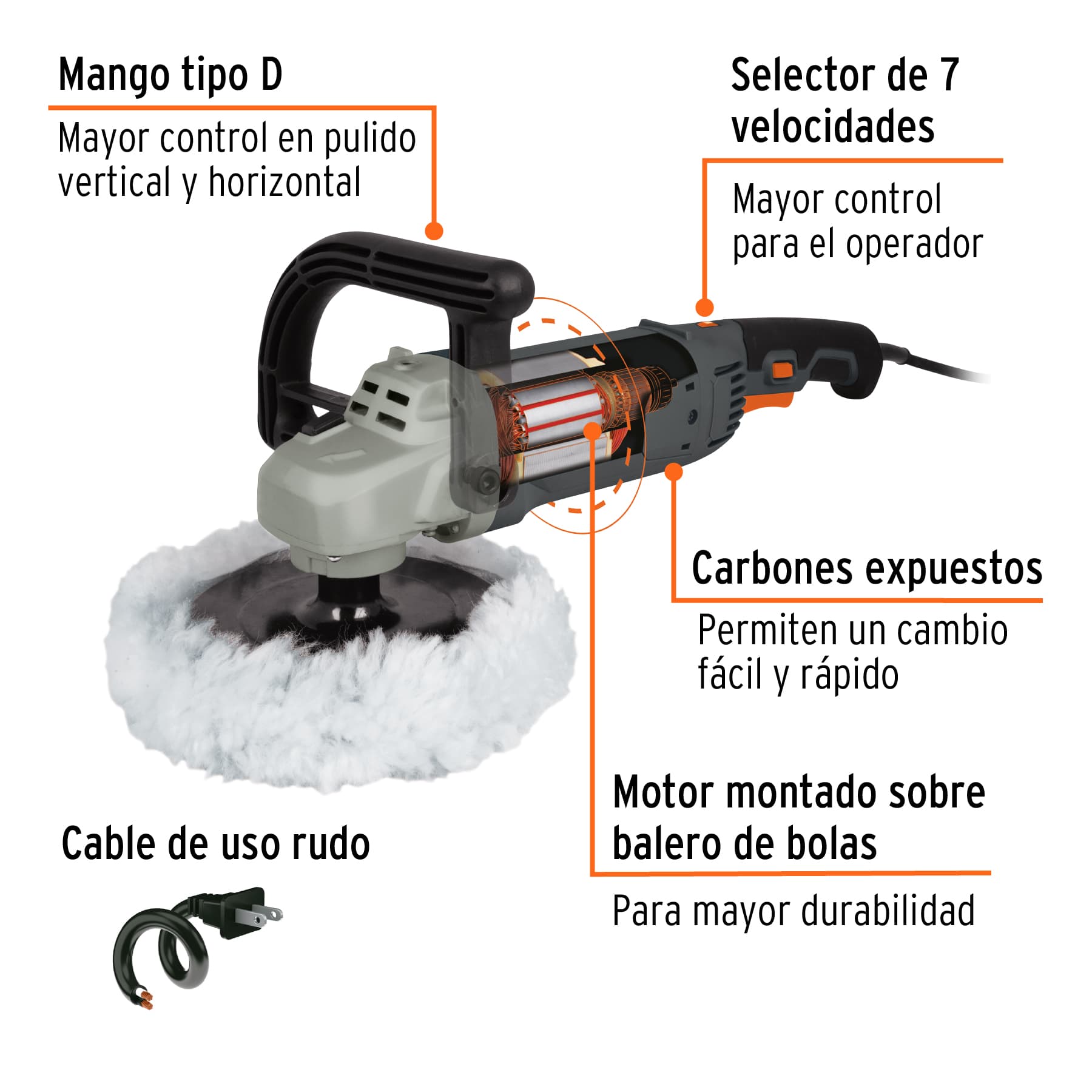 Pulidora velocidad variable 7 pul, 1200W, TRUPER INDUSTRIAL