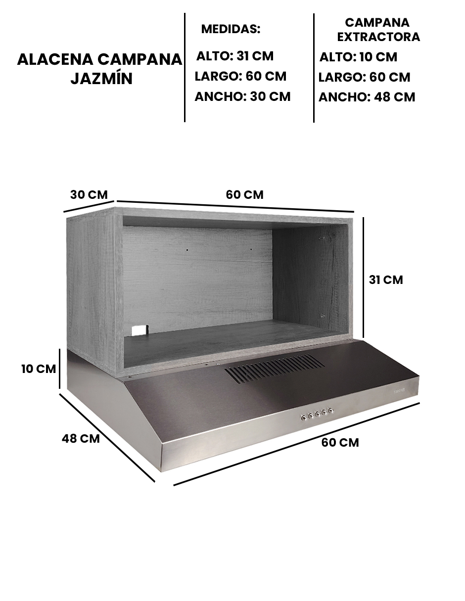 Campana Extractora Para Cocina JAZMIN Con Alacena