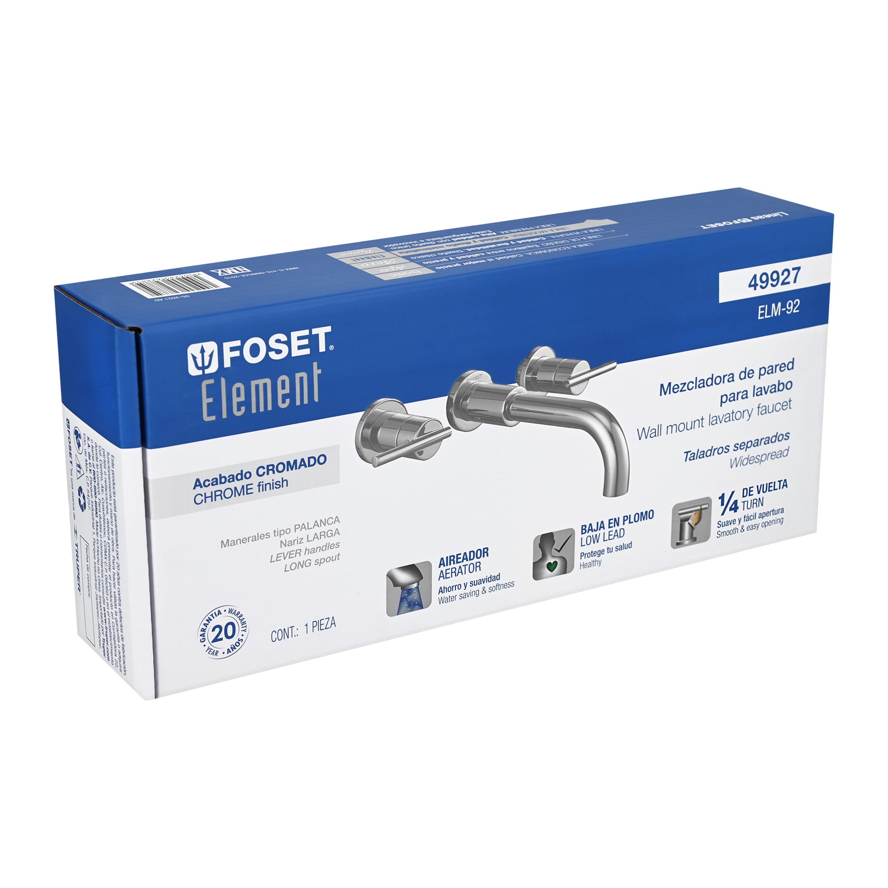 Mezcladora cromo de pared para lavabo, Foset