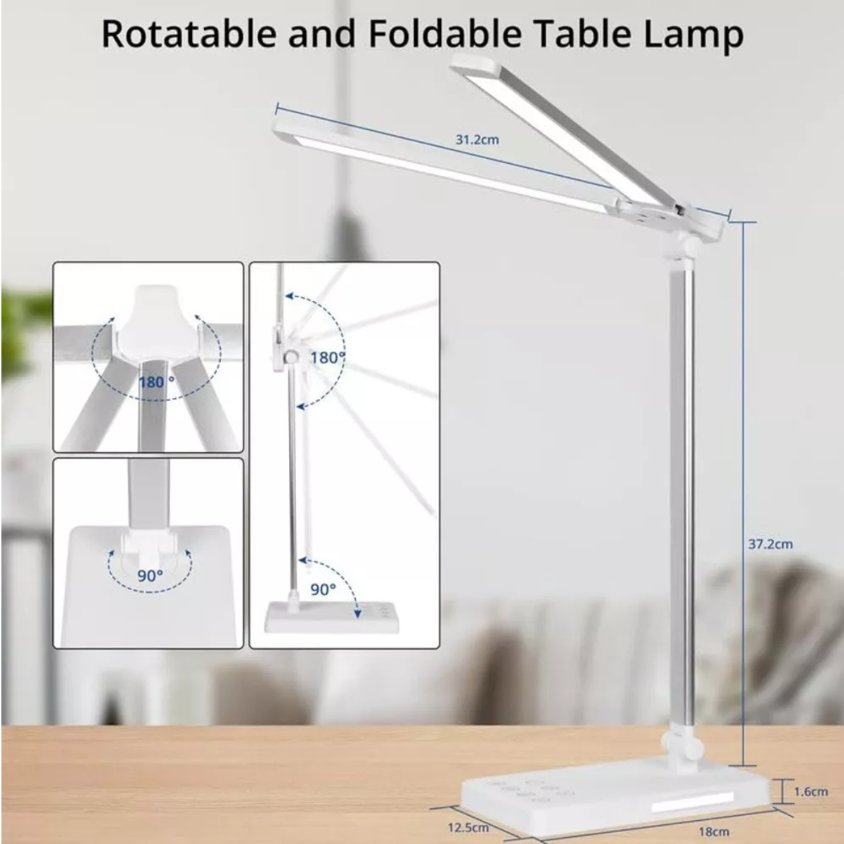 Lampara De Escritorio Mesa Led Luz Noche Vistoso Doble Brazo Blanco