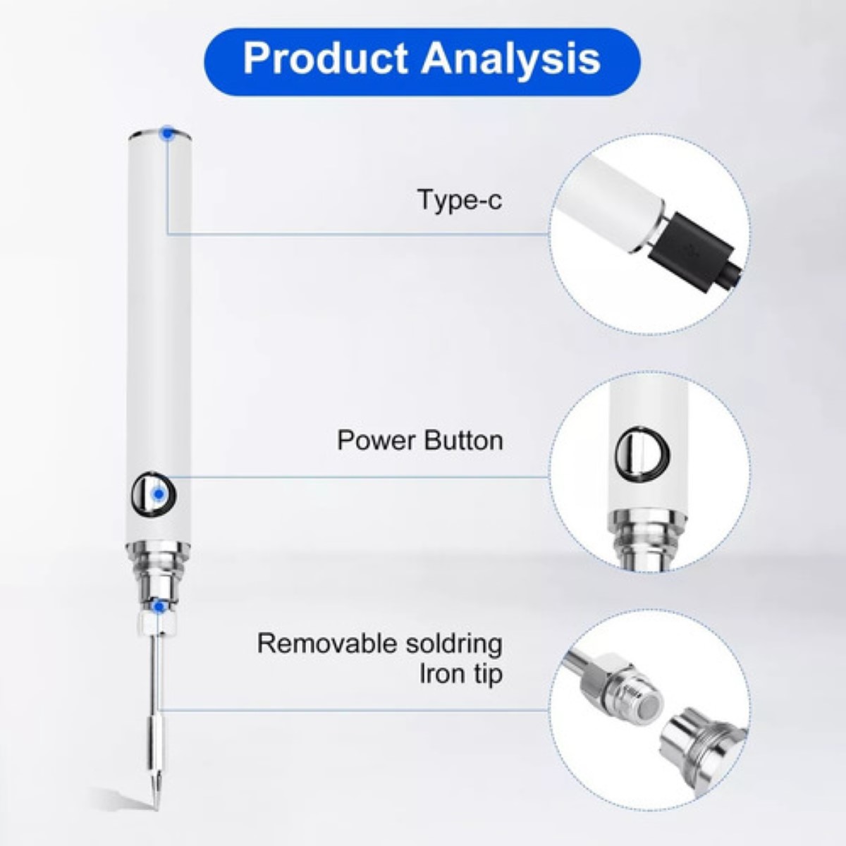 Soldador Inalámbrico Portátil Recargable Usb Con 3 Puntas blanco