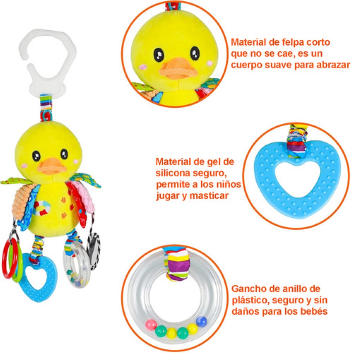 Juguete Peluche Sonaja Mordedera Texturas Estimulación Bebé amarillo