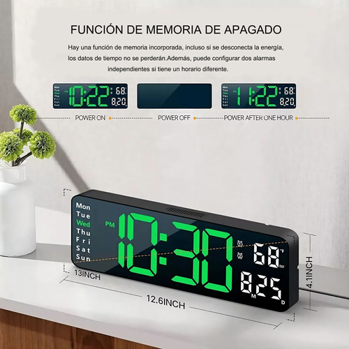 Reloj De Pared Digital Con Termómetro, Alarmas Y Calendario Reloj De Pared Digital Con Termómetro, Alarmas Y Calendario
