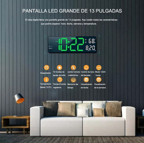 Reloj De Pared Digital Con Termómetro, Alarmas Y Calendario Reloj De Pared Digital Con Termómetro, Alarmas Y Calendario