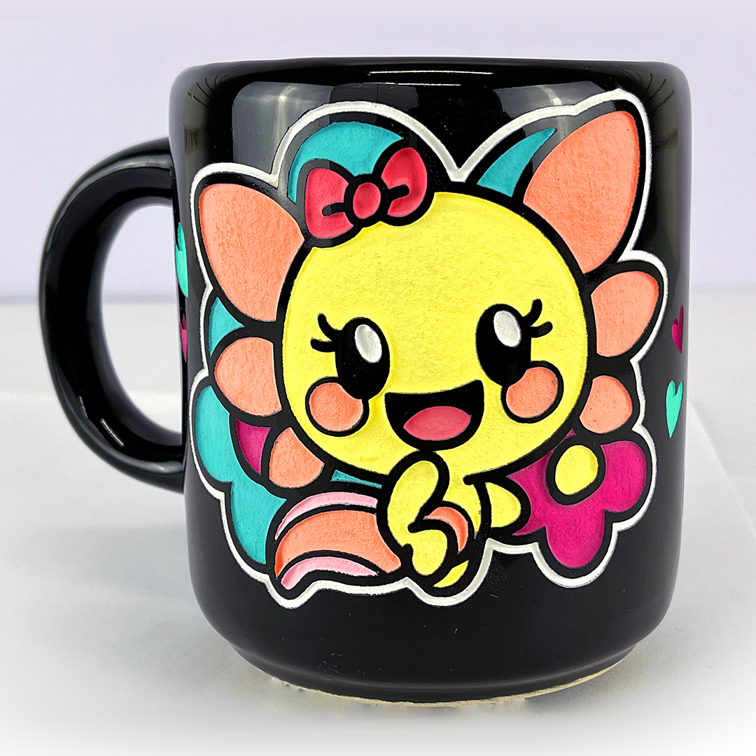 Taza de cerámica Xoli & Sashoo Artesanal Ajolote Amarilla Xolotl 16 oz.