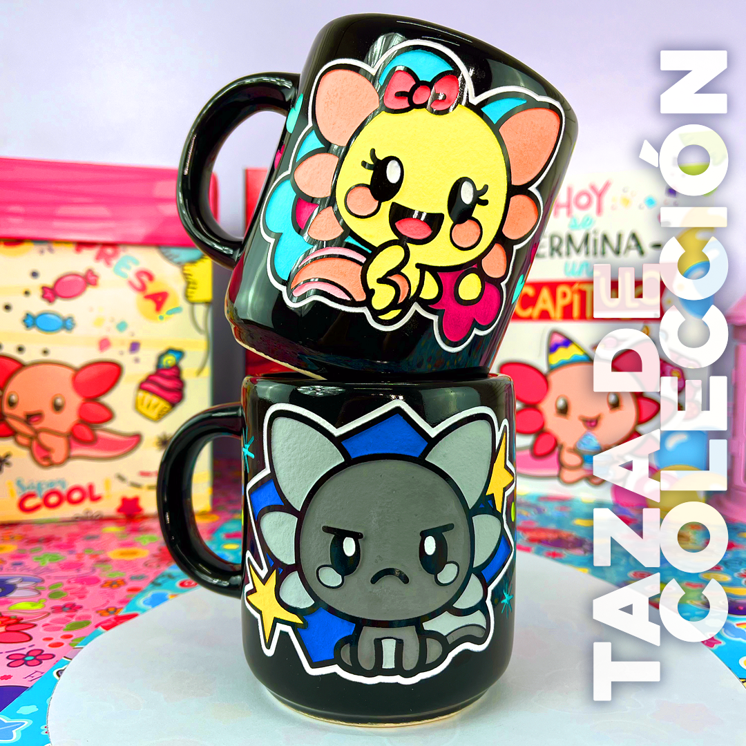Taza de cerámica Xoli & Sashoo Artesanal Ajolote Amarilla Xolotl 16 oz.