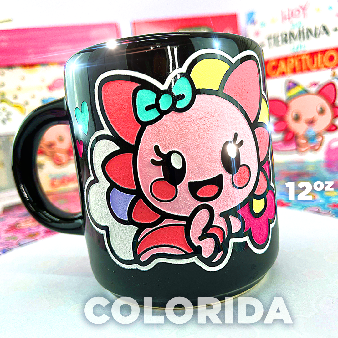 Taza de cerámica Xoli & Sashoo Artesanal Ajolote Rosa Xolotl 16 oz.