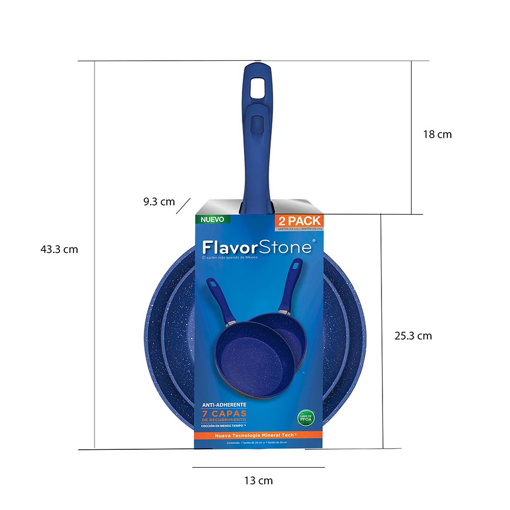 Juego De Sartenes Antiadherentes Flavorstone Set 20 Y 24cm color AZUL