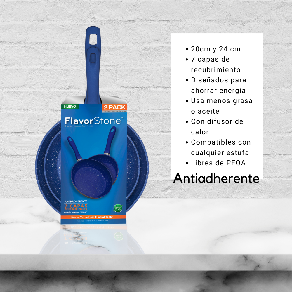 Juego De Sartenes Antiadherentes Flavorstone Set 20 Y 24cm color AZUL